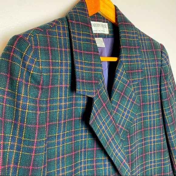 Vintage Peabody House Cropped Wool Blend Plaid Blazer C - Picture 5 of 7